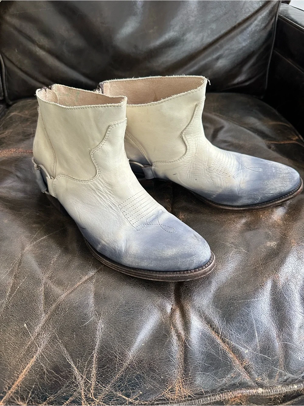 Women’s Freebird White-to-Blue Ombre Leather Ankle Boots
